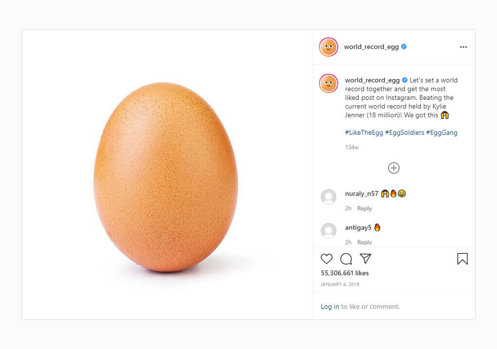 پرلایک‌ترین پست‌های اینستاگرام ۲۰۲۱ - تصویر یک تخم مراغ برای شکستن رکورد لایک اینستاگرام!