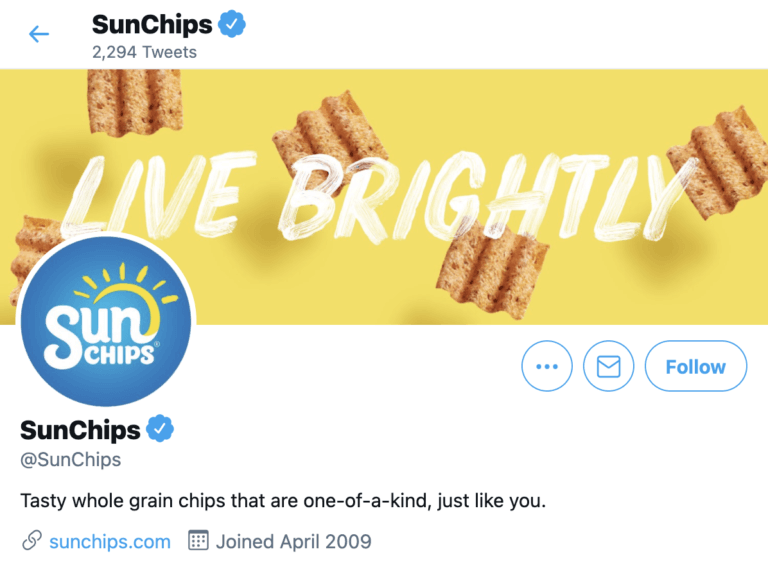 sunchips نمونه یک حساب کاربری مربوط به کسب‌وکار در توییتر