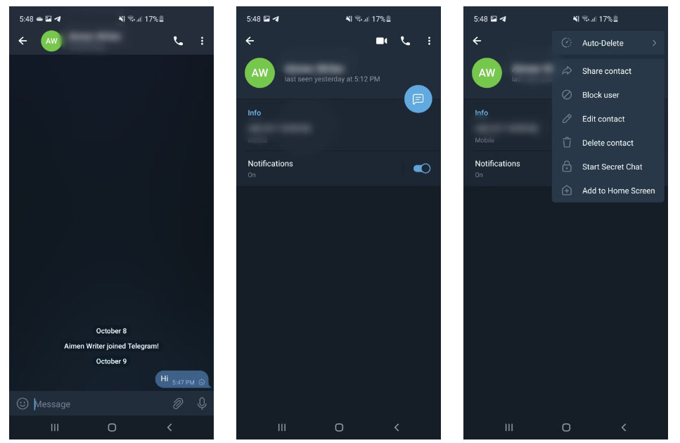 بلاک کردن یک نفر در تلگرام در در دستگاه‌های Android
