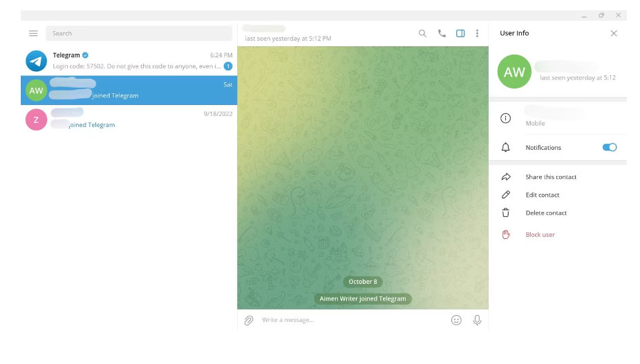 بلاک کردن در تلگرام در دسکتاپ