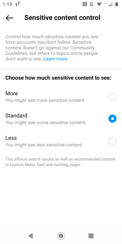 Sensitive Content Control را تنظیم کنید