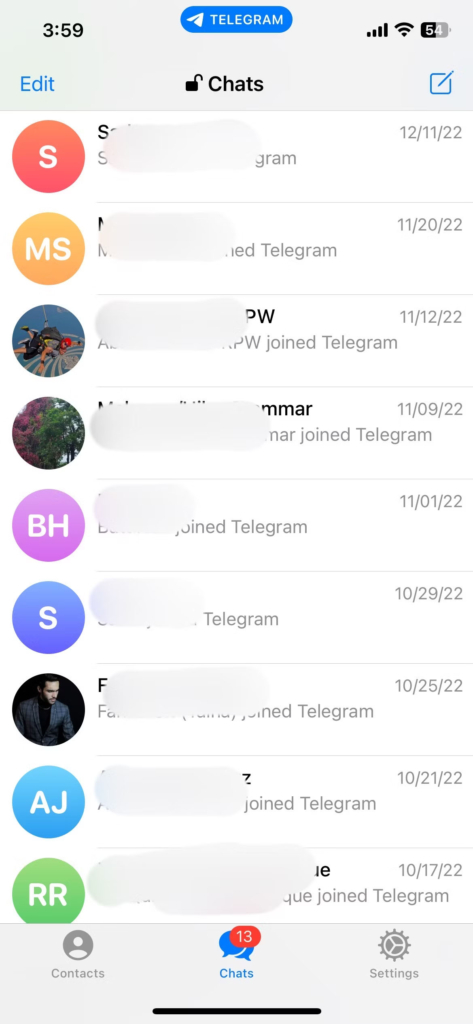 اضافه کردن مخاطب جدید در تلگرام در آیفون