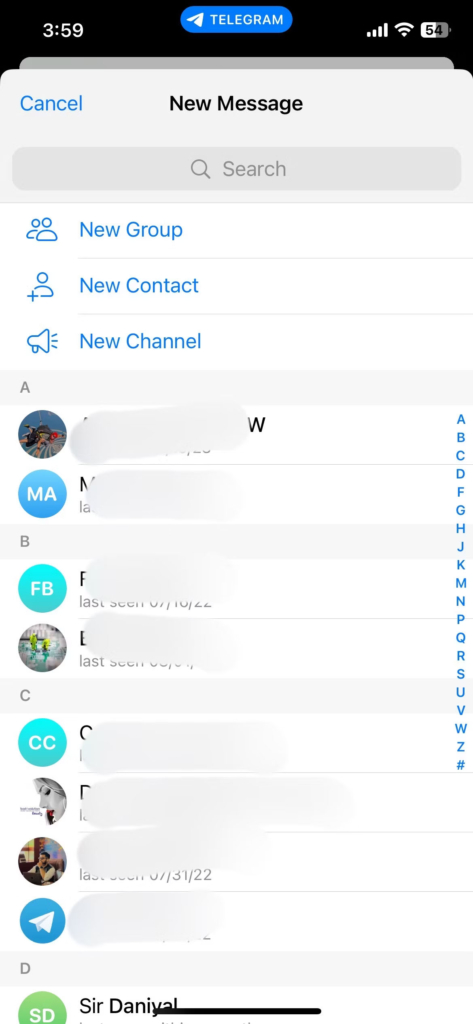 اضافه کردن مخاطب جدید در تلگرام در آیفون